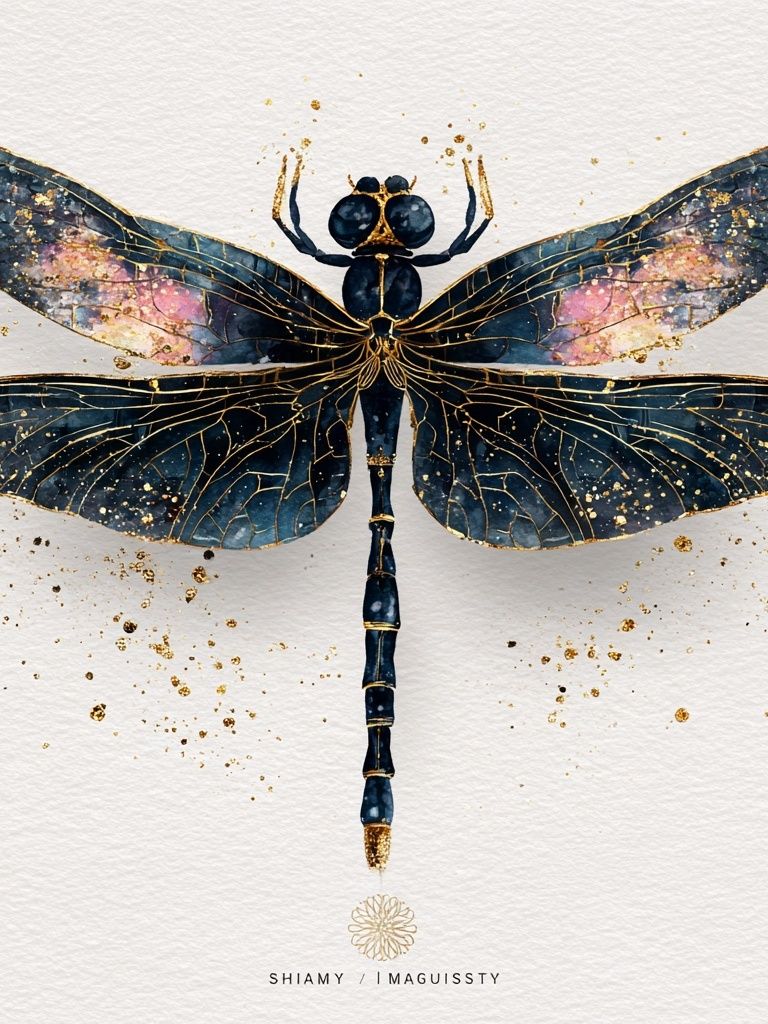 Celestial Dragonfly — Watercolor Print. poster detail