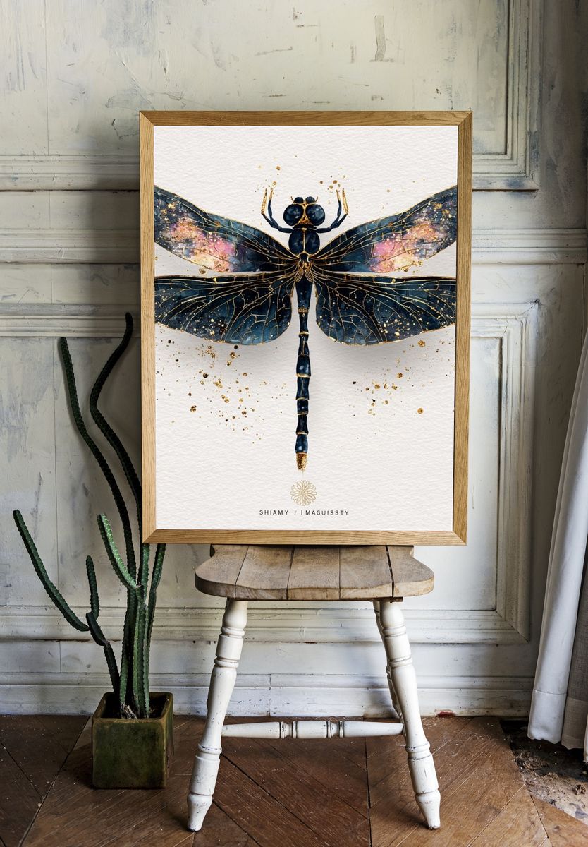 Celestial Dragonfly — Watercolor Print. — room view 1