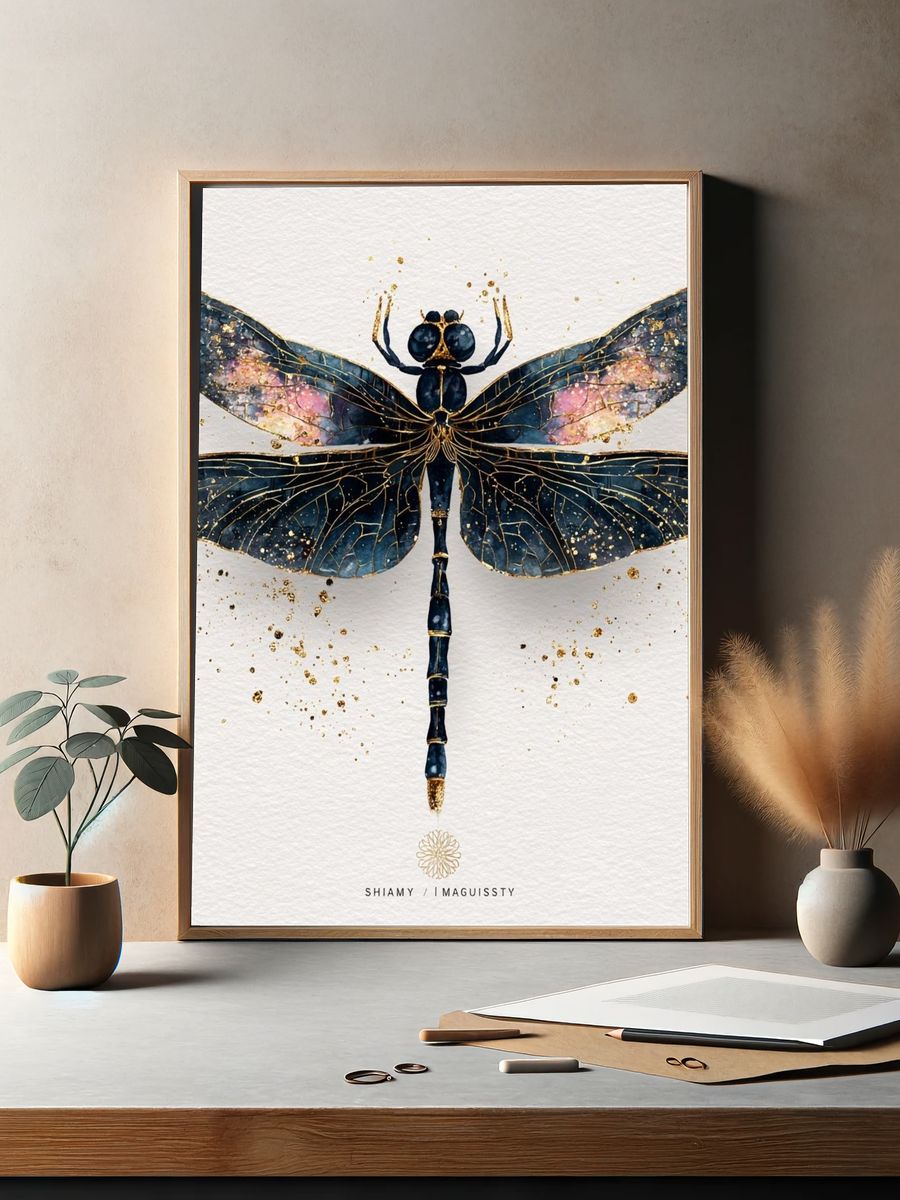 Celestial Dragonfly — Watercolor Print. — room view 2