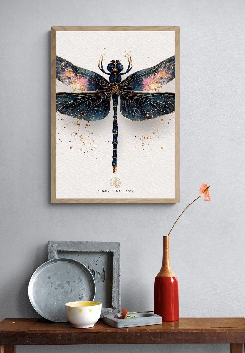 Celestial Dragonfly — Watercolor Print. — room view 3
