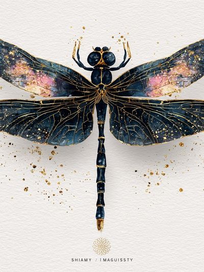 Celestial Dragonfly — Watercolor Print. poster