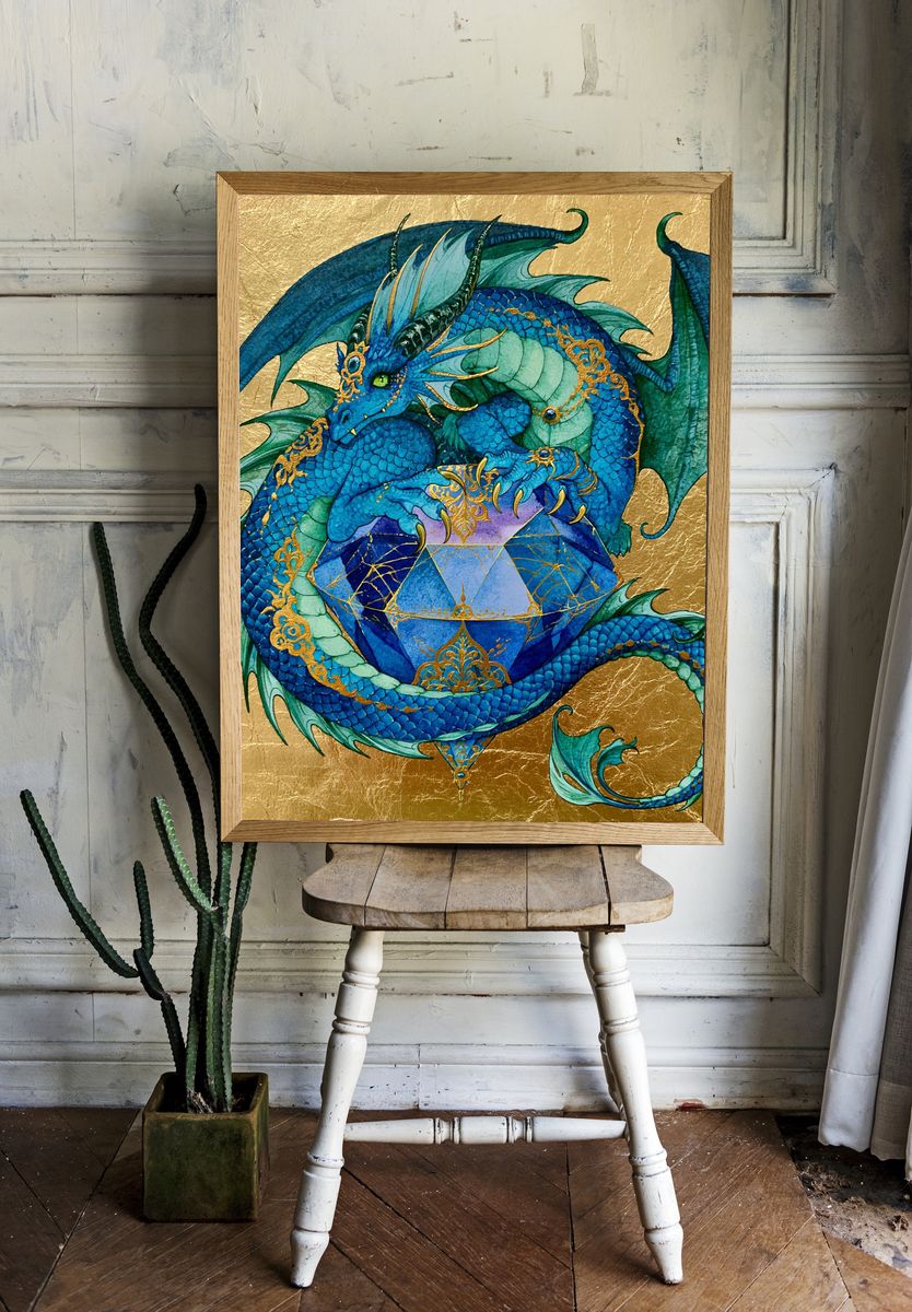 Blue Dragon Geometric Illustration Poster. — room view 1