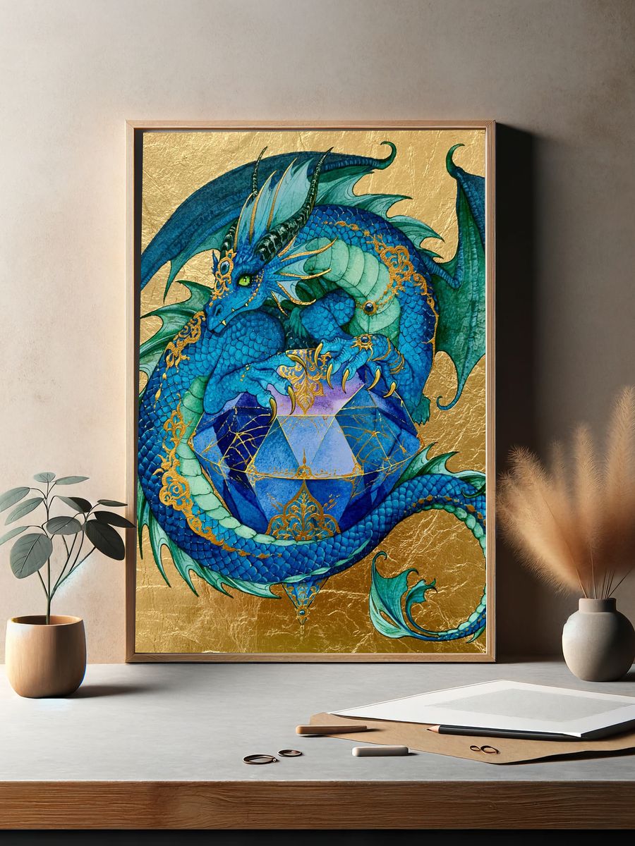 Blue Dragon Geometric Illustration Poster. — room view 2