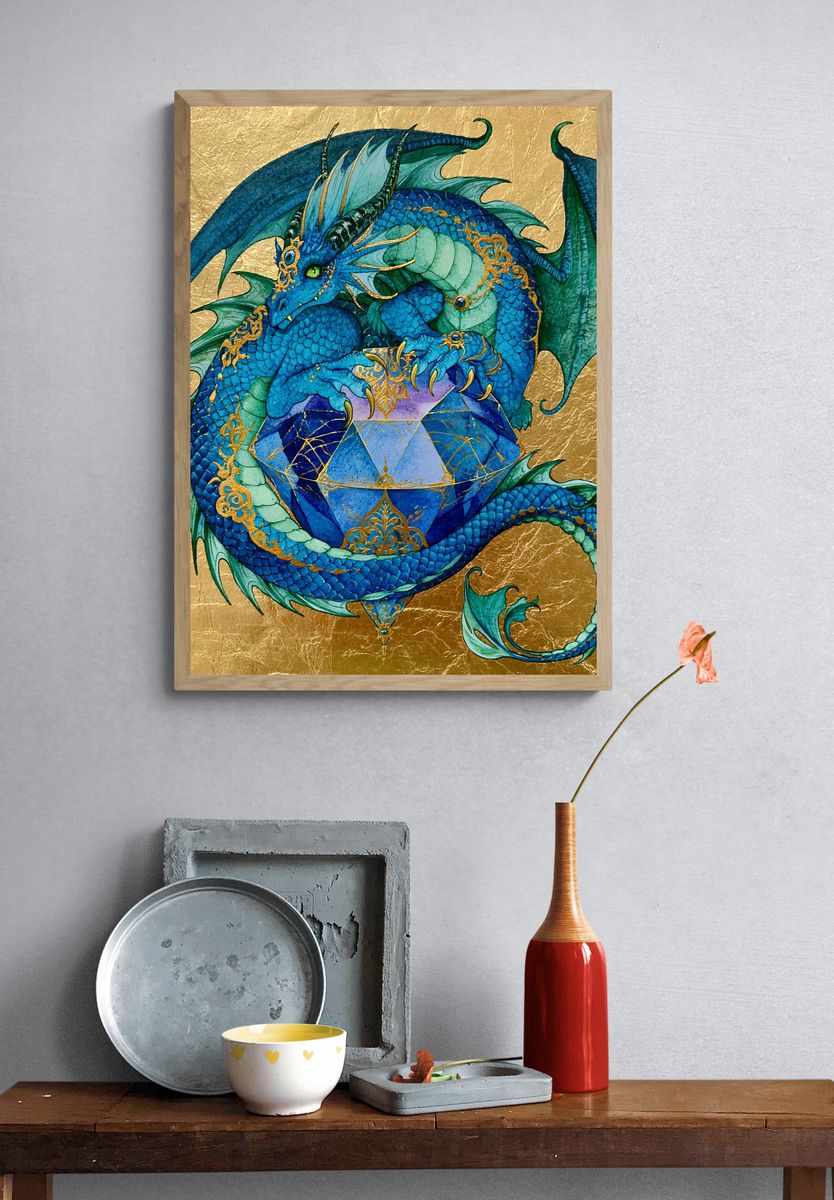 Blue Dragon Geometric Illustration Poster. — room view 3
