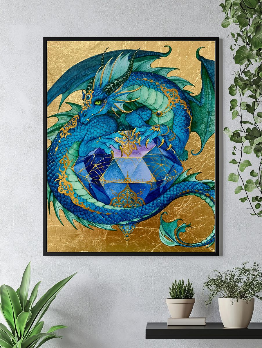 Blue Dragon Geometric Illustration Poster. — room view 4