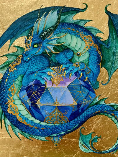 Blue Dragon Geometric Illustration Poster.