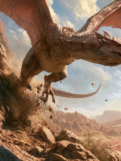 Dragon Over Desert Cliffs Poster.
