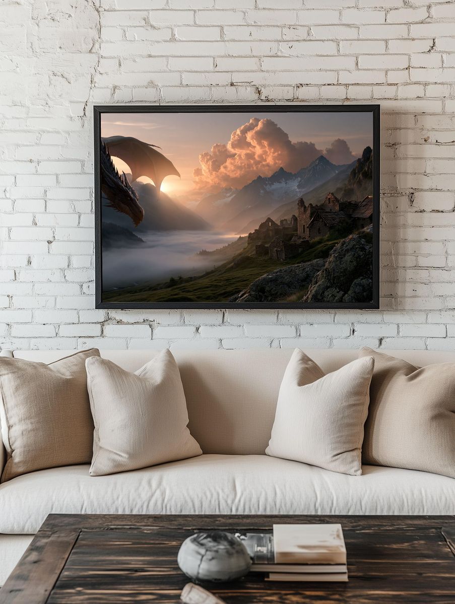 Dragon Over Misty Mountains Poster. — room view 1