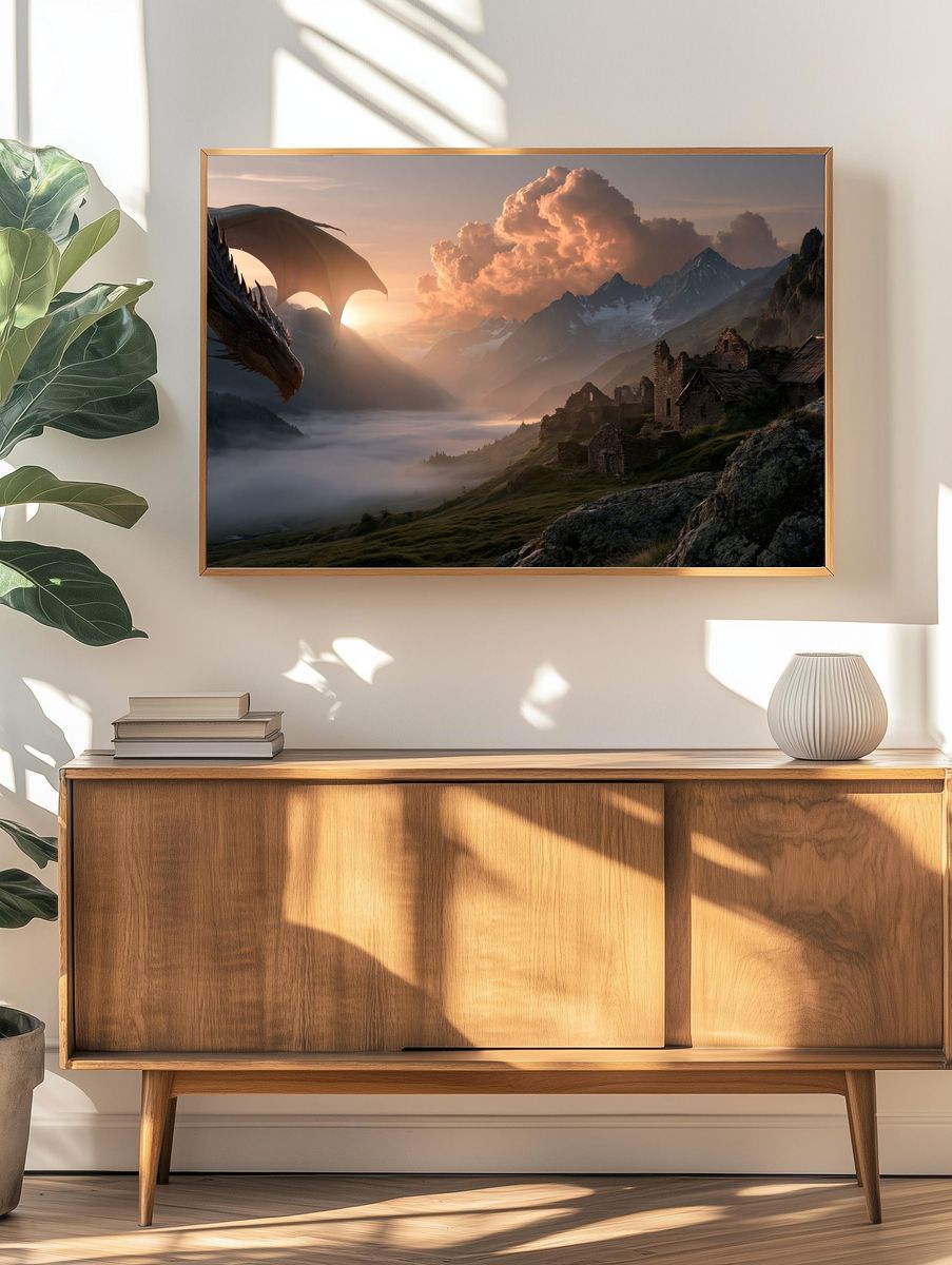 Dragon Over Misty Mountains Poster. — room view 3