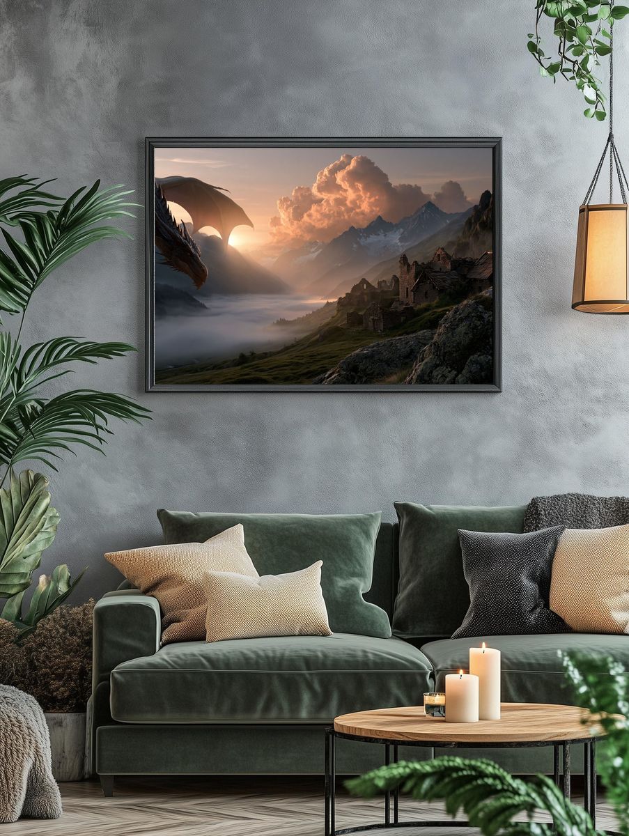 Dragon Over Misty Mountains Poster. — room view 4