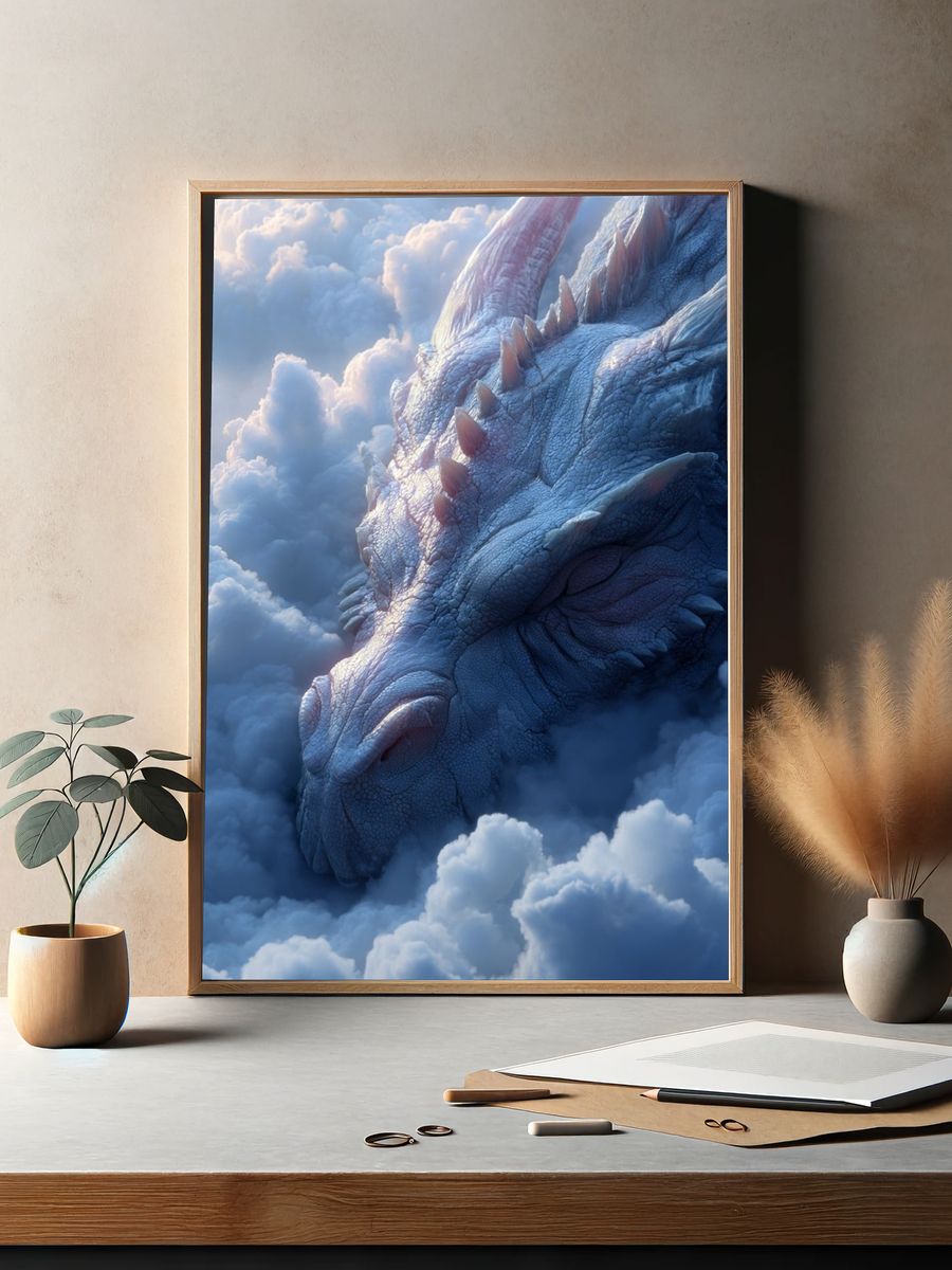 Majestic Dragon in Clouds — Fantasy Print. — room view 2