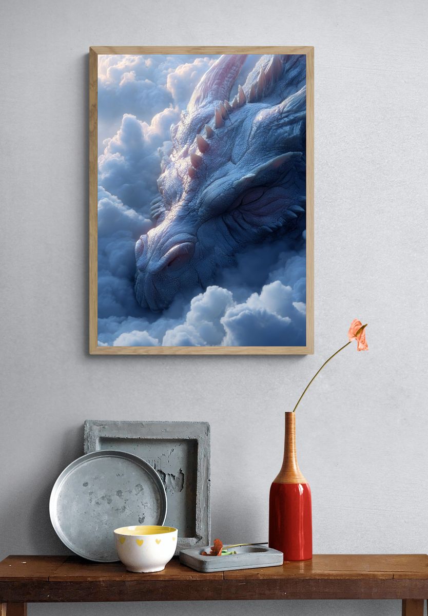 Majestic Dragon in Clouds — Fantasy Print. — room view 3