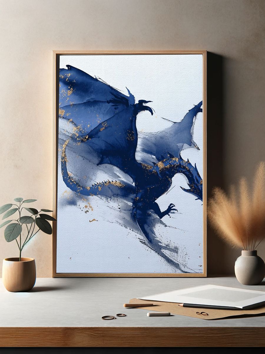Majestic Dragon Watercolor Poster. — room view 2