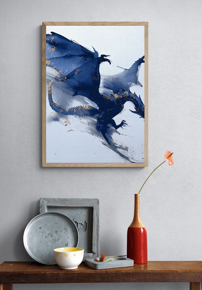 Majestic Dragon Watercolor Poster. — room view 3