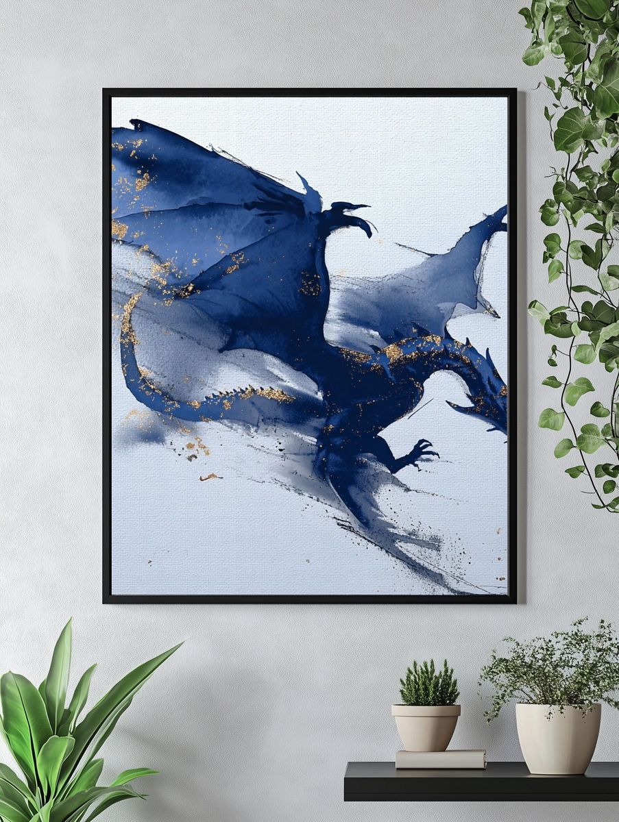 Majestic Dragon Watercolor Poster. — room view 4