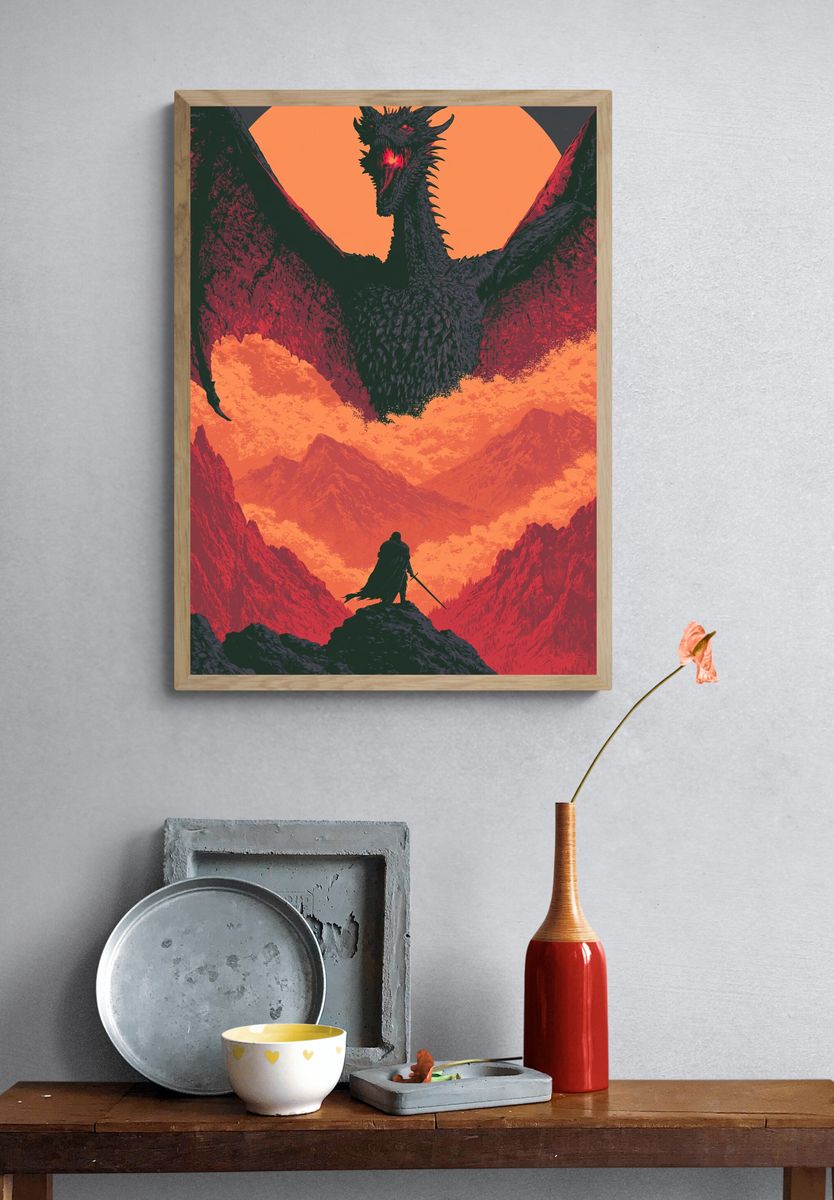 Dragon Over Mountain Pass Print. — room view 3