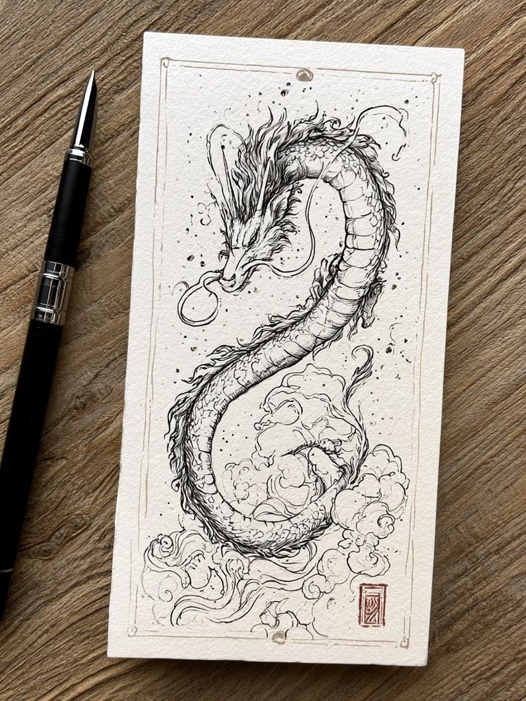 Dragon Ink Illustration Poster. poster detail