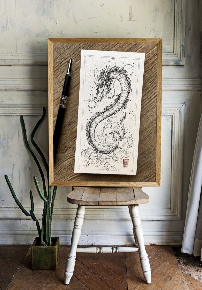 Dragon Ink Illustration Poster. room preview
