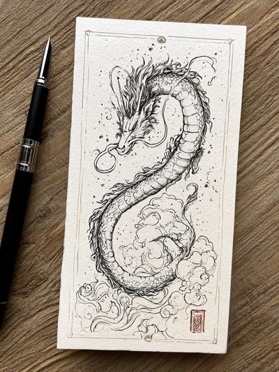 Dragon Ink Illustration Poster. poster print