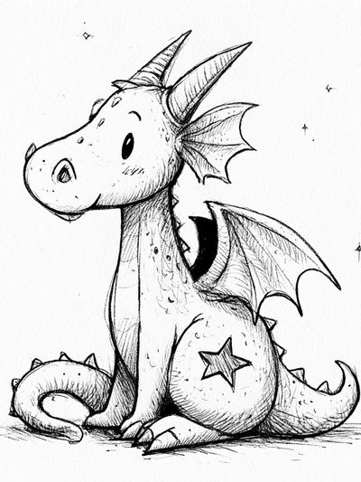 Cute Baby Dragon Ink Print.