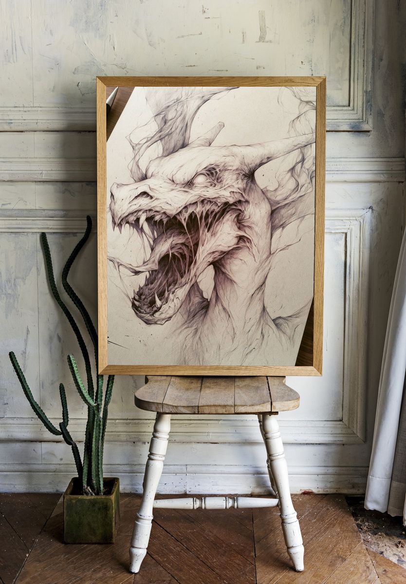 Dragon Sketch Illustration Poster. room preview