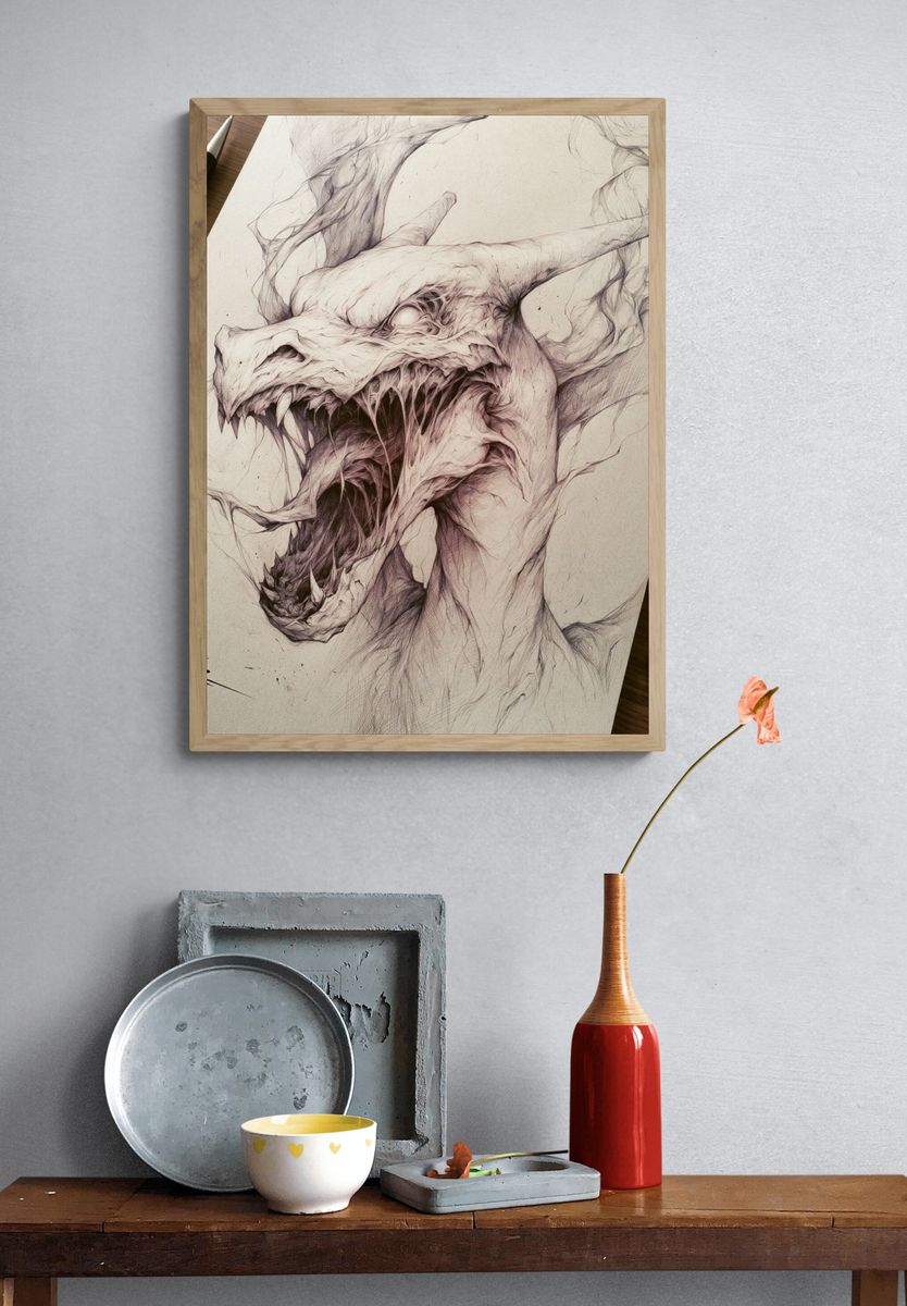 Dragon Sketch Illustration Poster. — room view 3