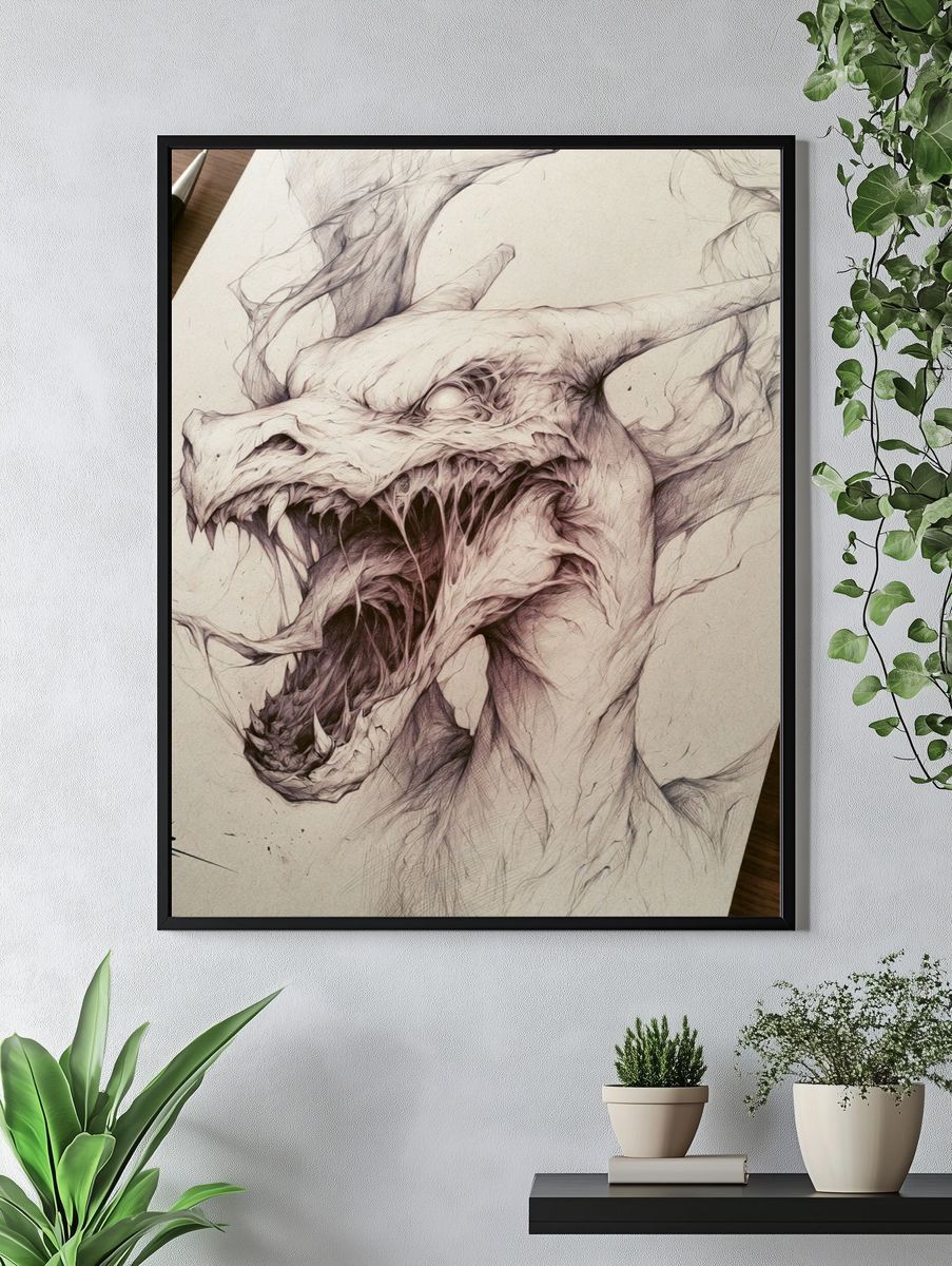 Dragon Sketch Illustration Poster. — room view 4