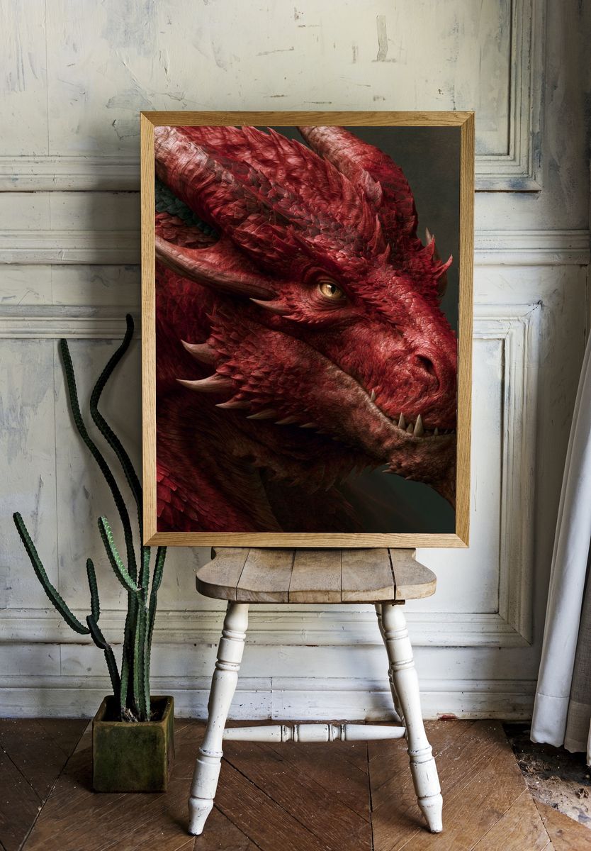Crimson Dragon Portrait Print. room preview