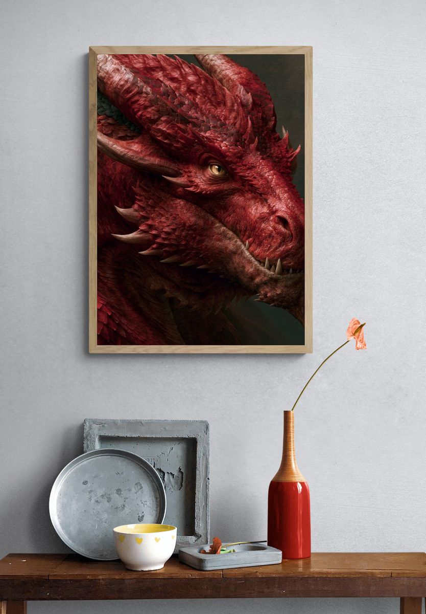 Crimson Dragon Portrait Print. — room view 3