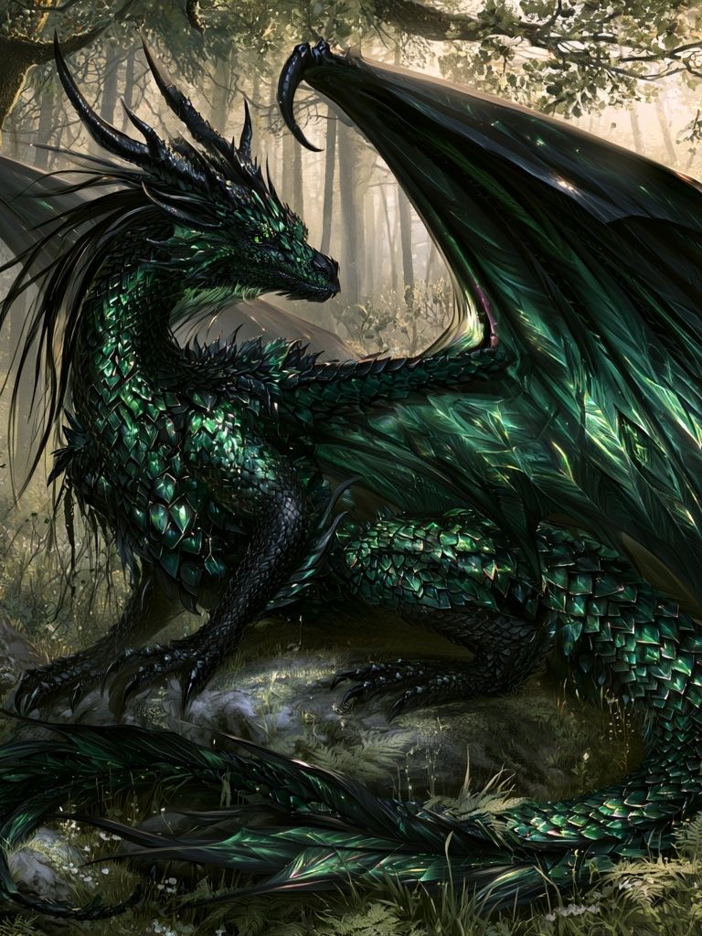 Emerald Dragon Forest Print. poster — illustration art