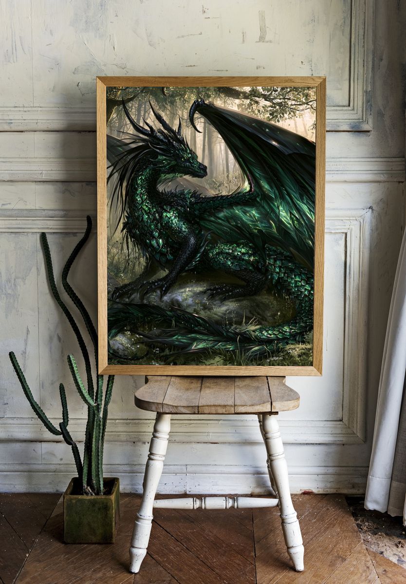 Emerald Dragon Forest Print. room preview