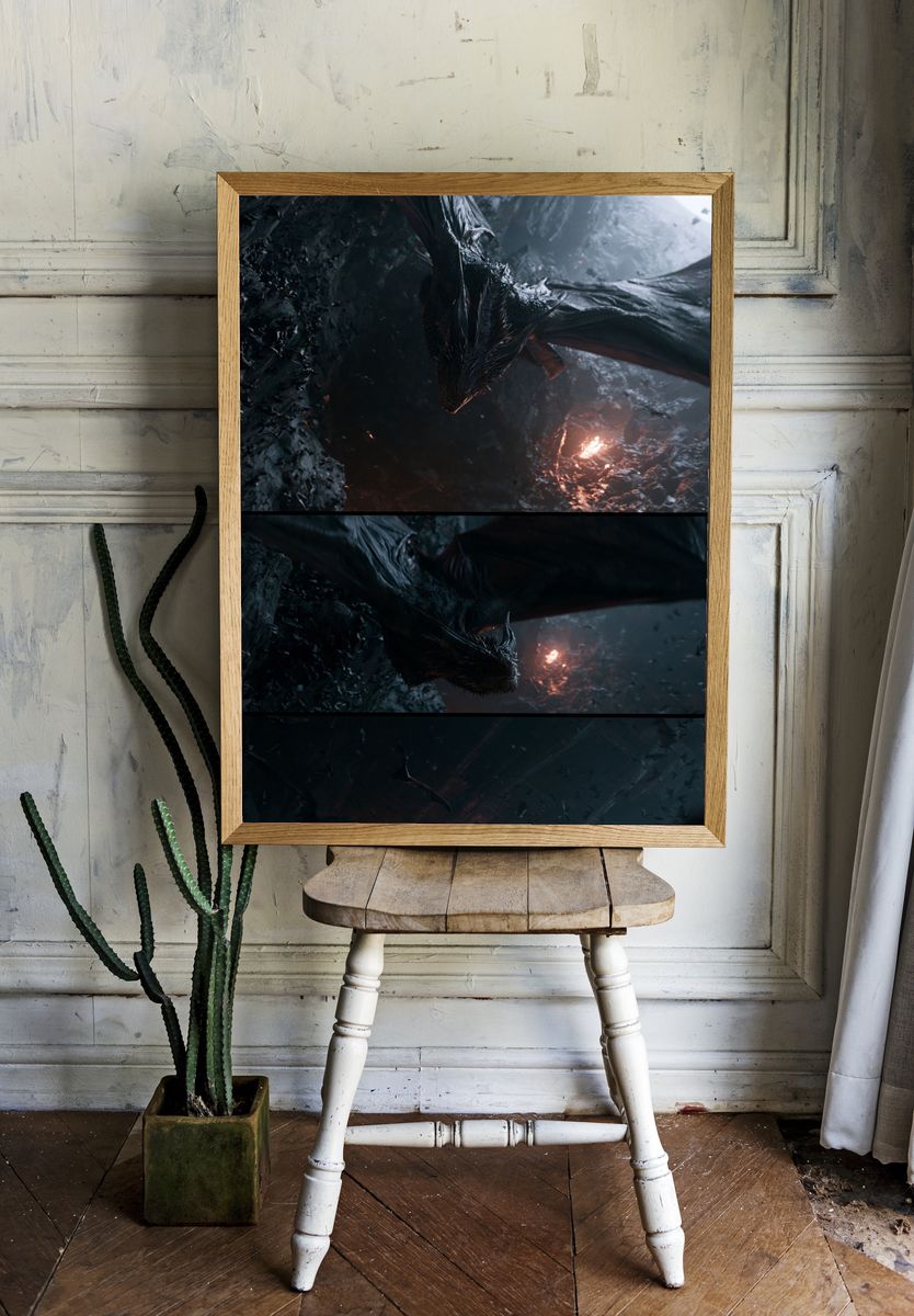 Dark Dragon Cave Illustration Poster. — room view 1