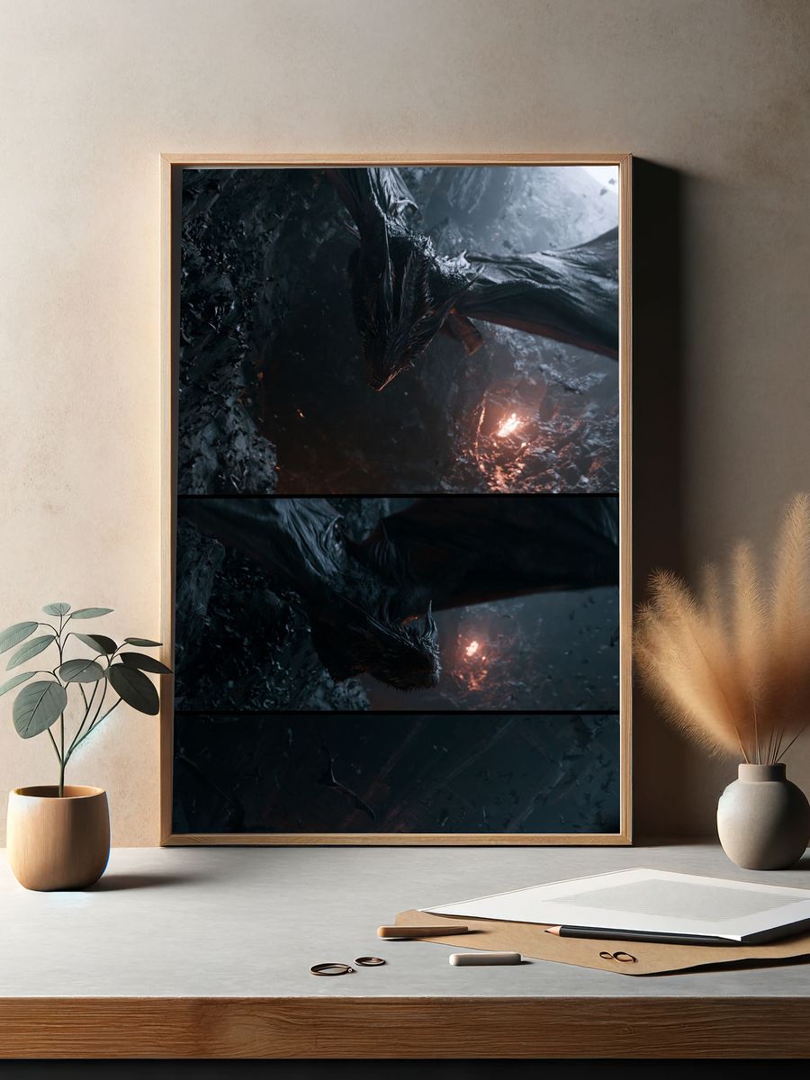Dark Dragon Cave Illustration Poster. — room view 2