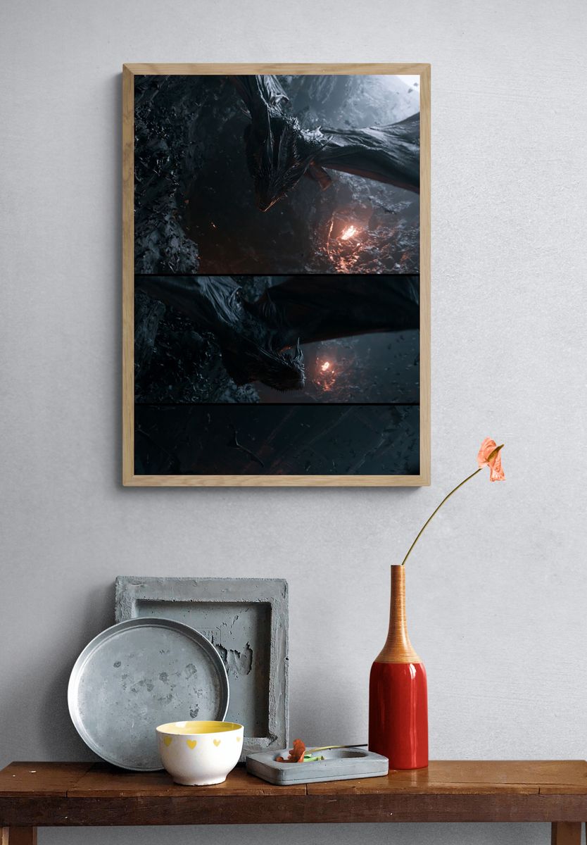 Dark Dragon Cave Illustration Poster. — room view 3