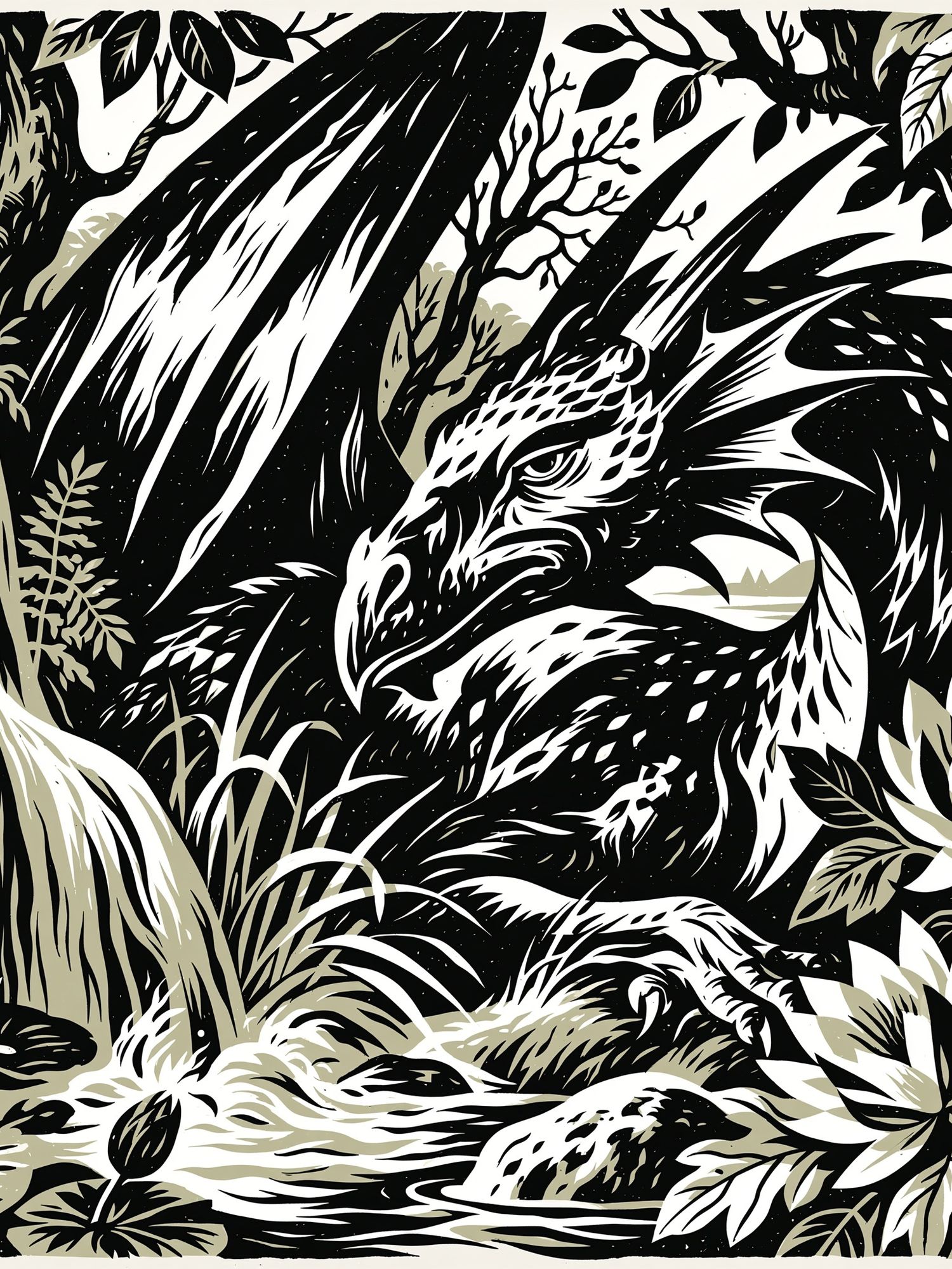 Dragon Forest Ink Poster. poster — illustration art