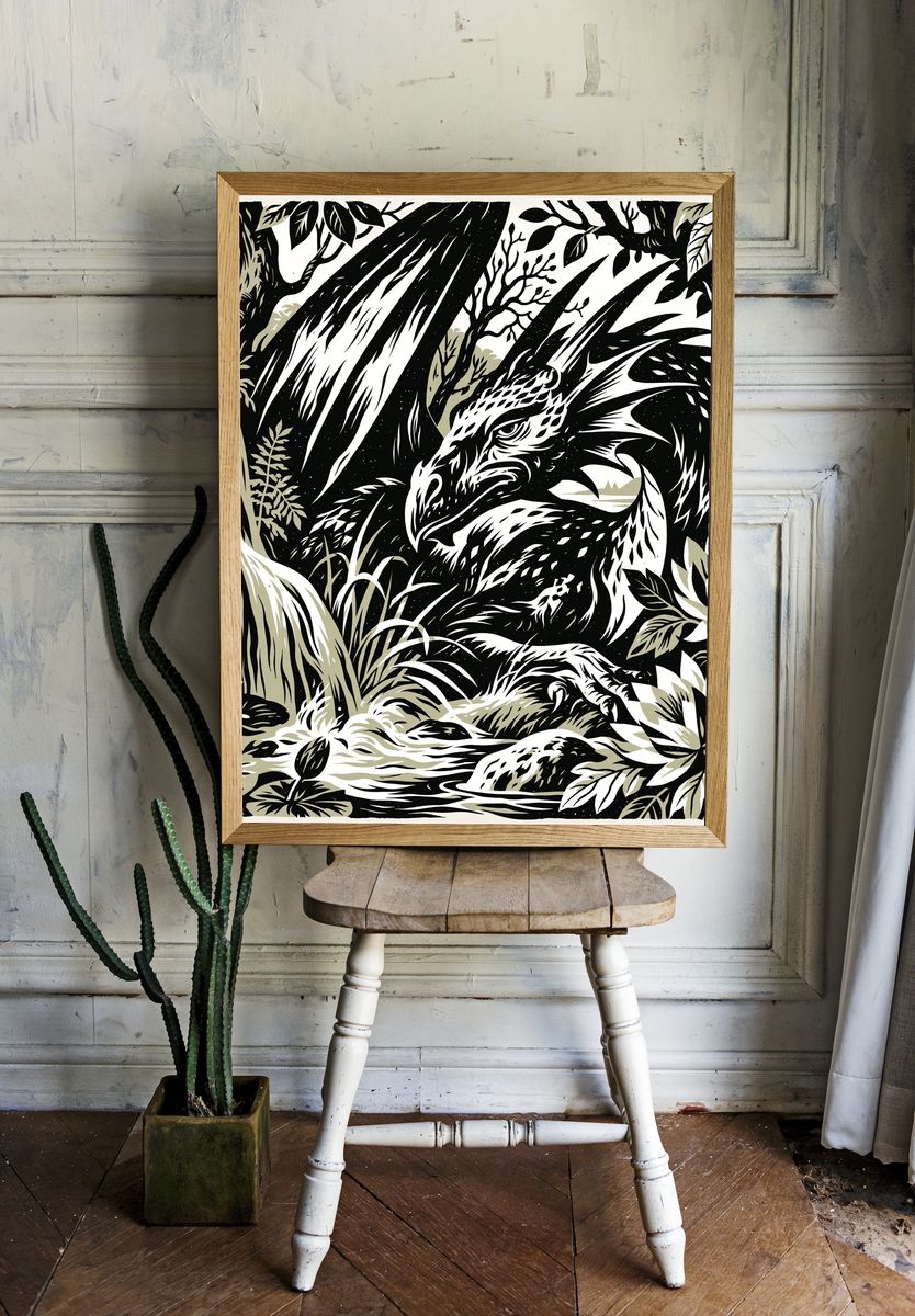 Dragon Forest Ink Poster. — room view 1