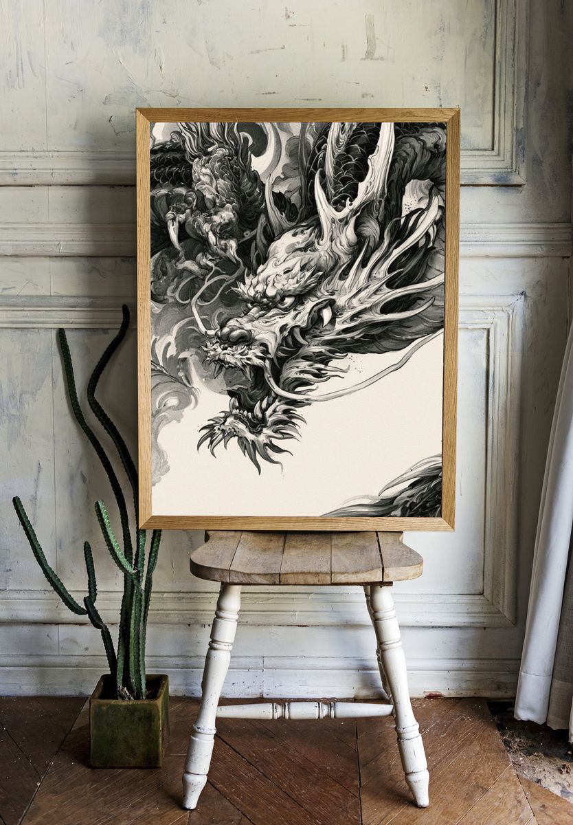 Dragon Ink Illustration Poster. room preview