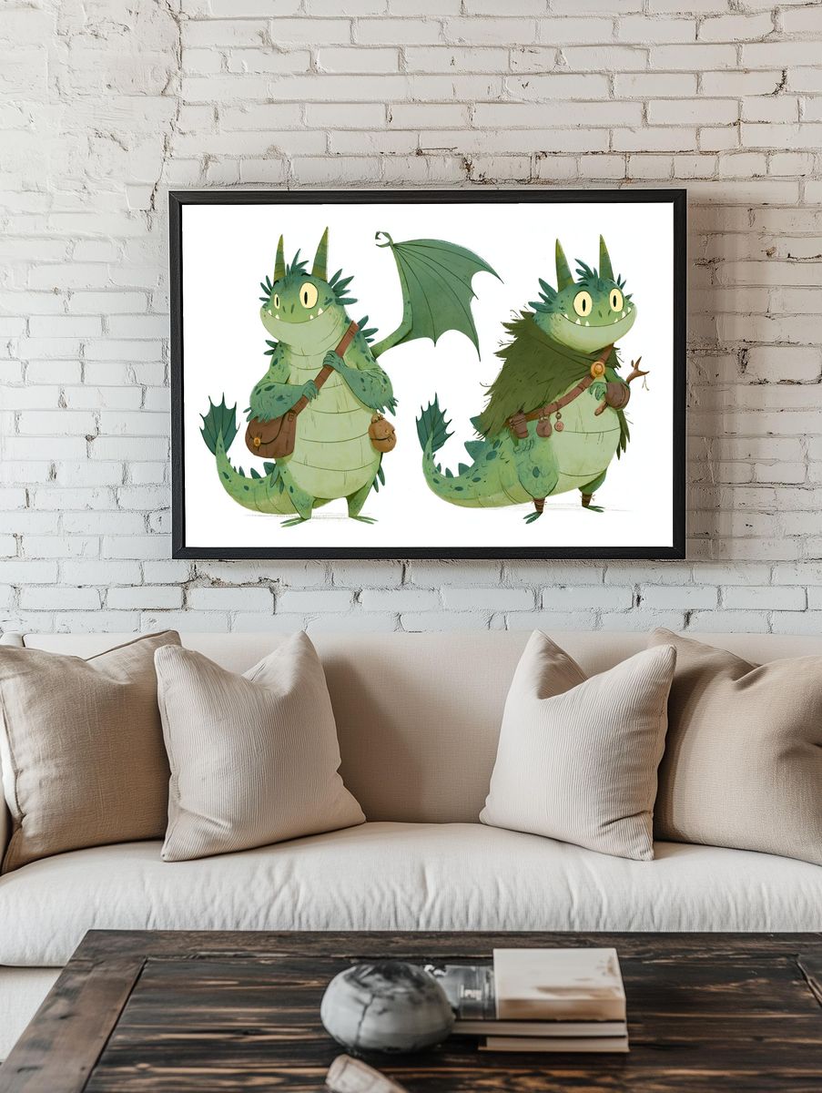 Cute Dragon Twins Illustration Poster. room preview