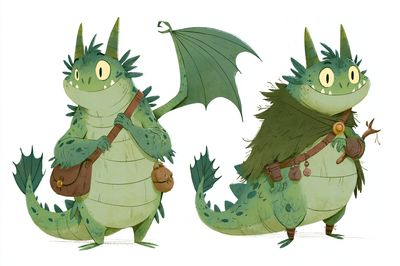 Cute Dragon Twins Illustration Poster.