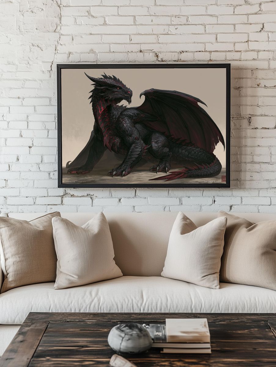 Black Dragon Fantasy Print. room preview