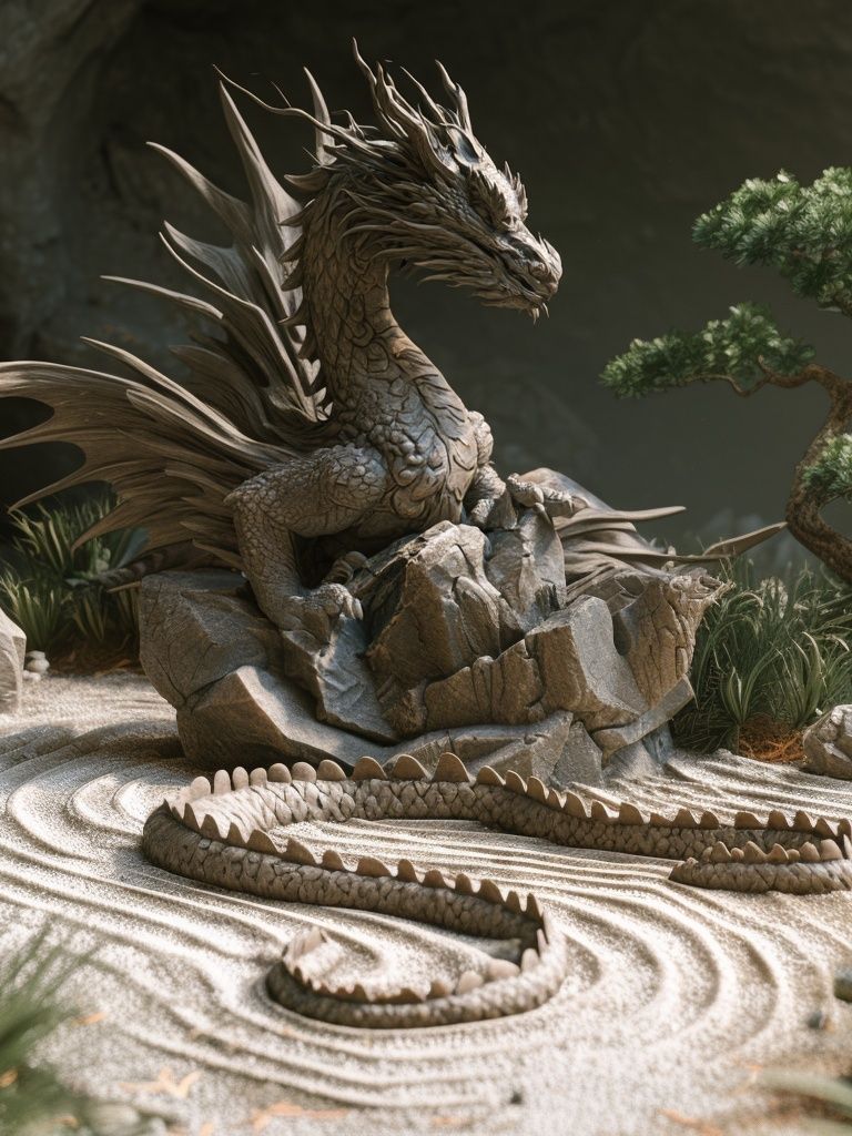 Dragon Zen Garden Illustration Poster. poster detail