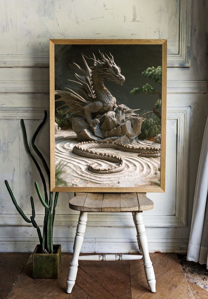 Dragon Zen Garden Illustration Poster. room preview