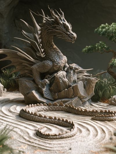Dragon Zen Garden Illustration Poster.