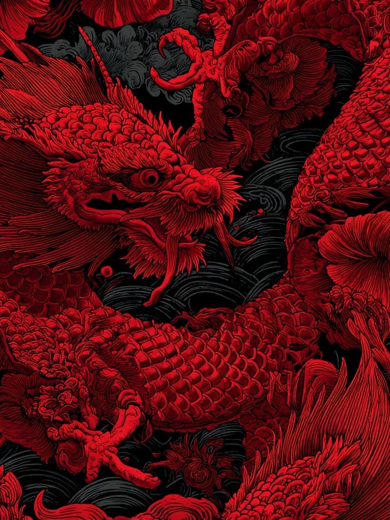 Red Dragon — Japanese Style Print. poster — illustration art