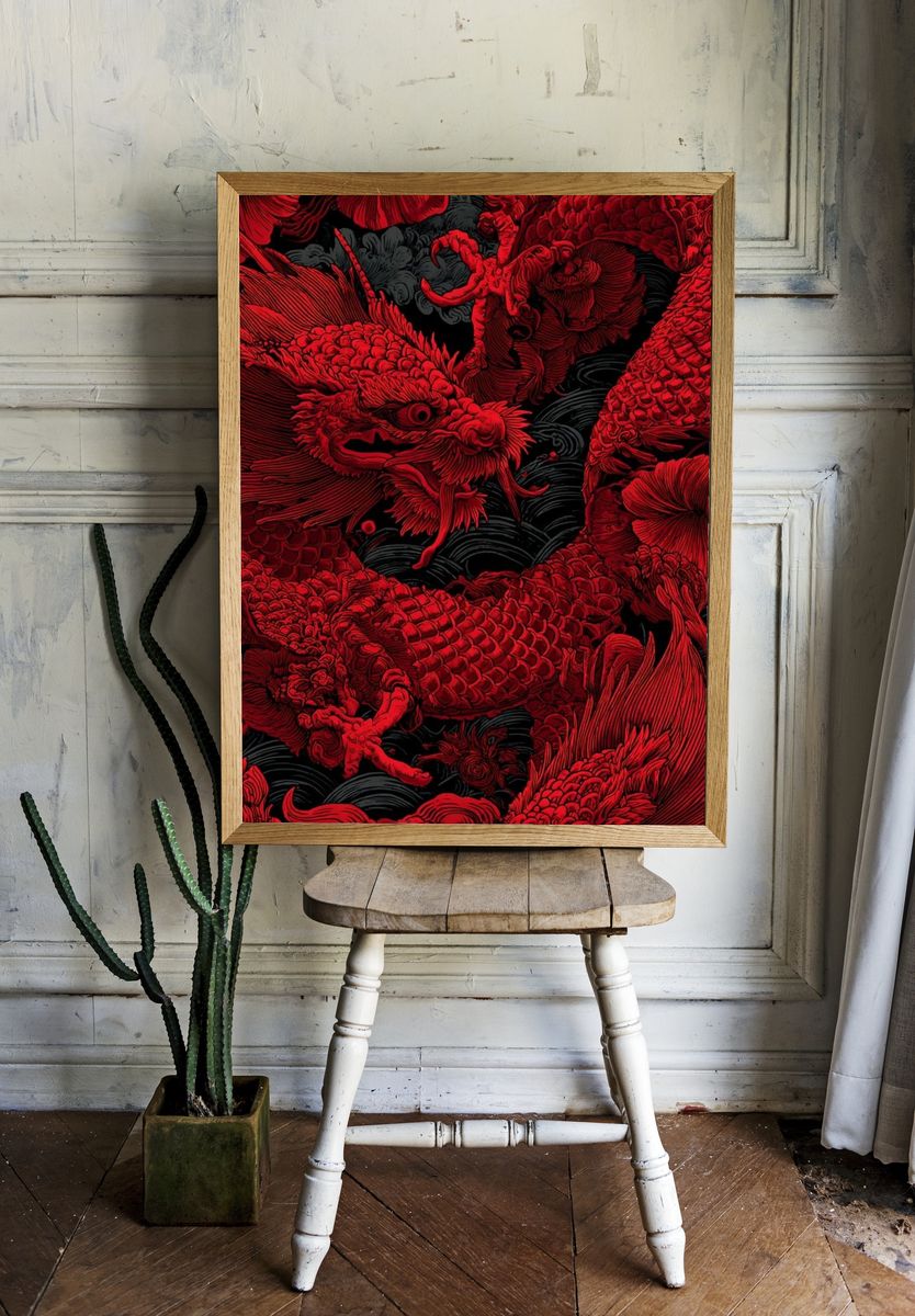 Red Dragon — Japanese Style Print. — room view 1