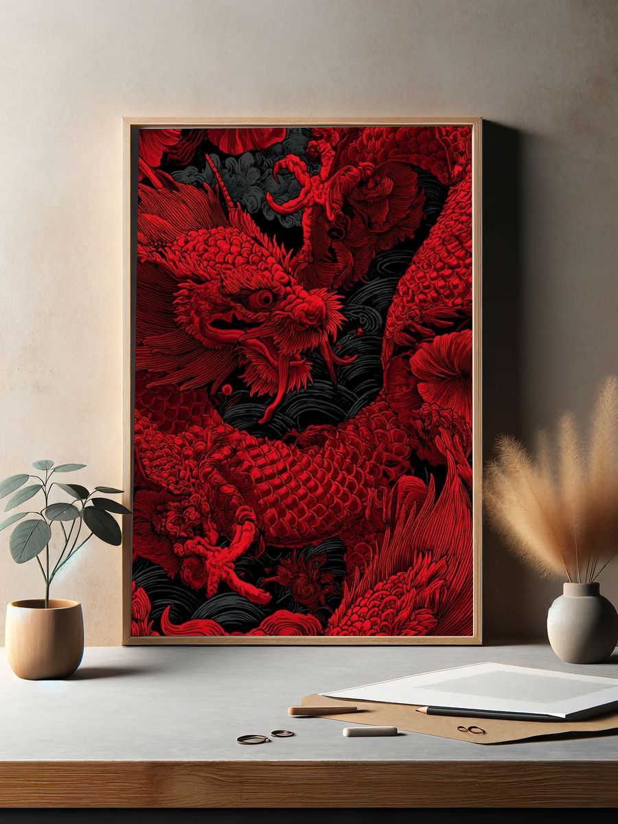 Red Dragon — Japanese Style Print. — room view 2