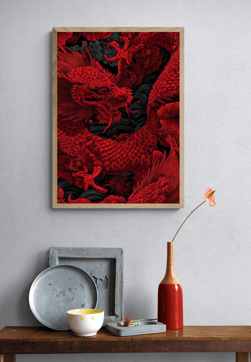 Red Dragon — Japanese Style Print. — room view 3