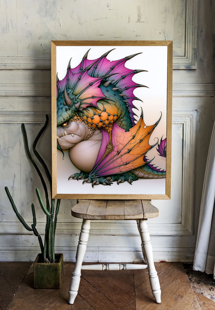 Rainbow Dragon Illustration Poster. room preview