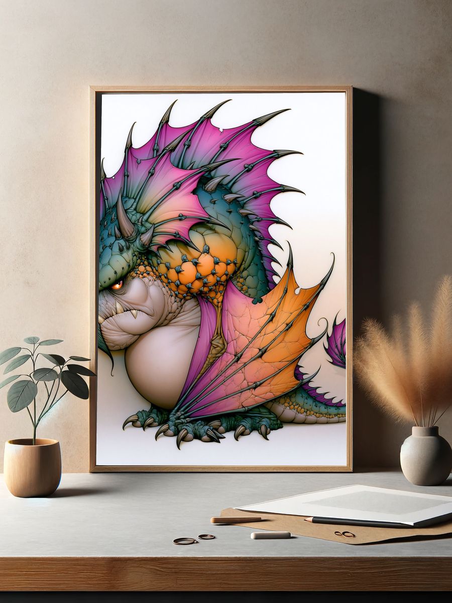 Rainbow Dragon Illustration Poster. — room view 2
