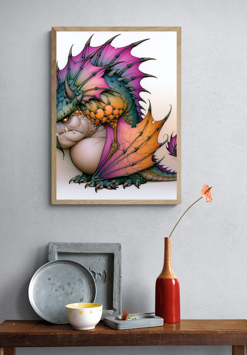 Rainbow Dragon Illustration Poster. — room view 3